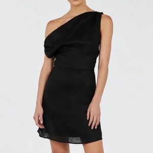 Dissh Cass Black Asymmetrical Linen Mini Dress
